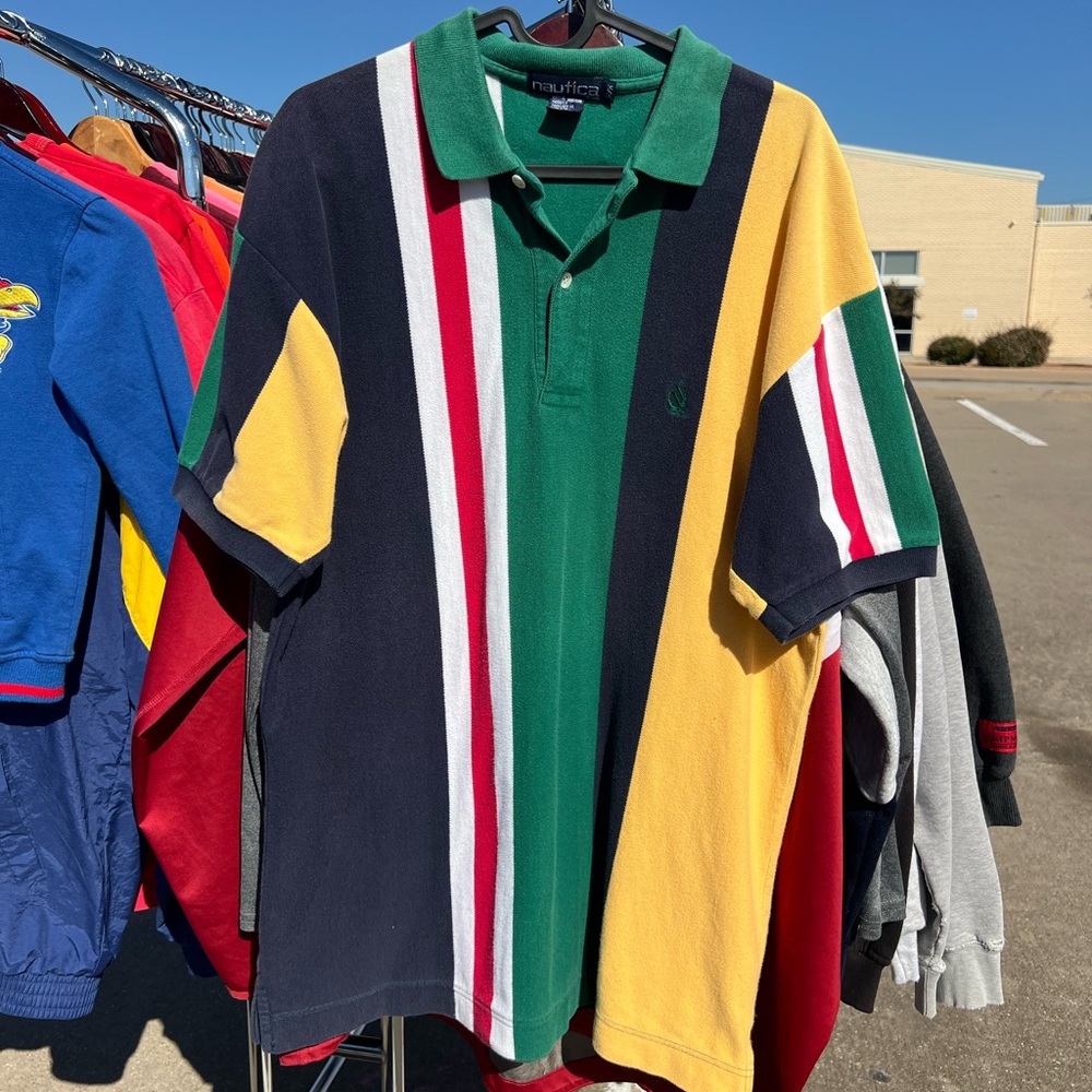 Men's vintage Nautica Multicolor Striped Polo Shirt Size Medium